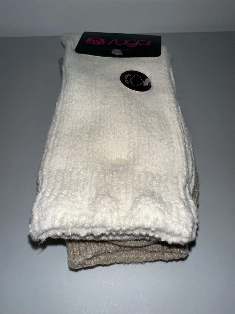 sugar Ladies Ivory Tan Knit Super Soft Cabin Socks 2 pairs